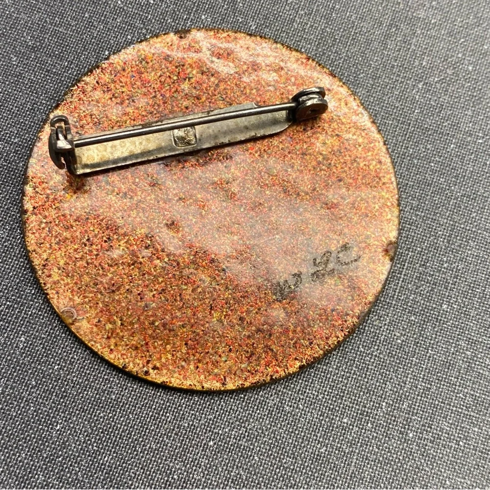 Mid Century Modern Glass Abstract Copper Back Multicolored Brooches Set of 2